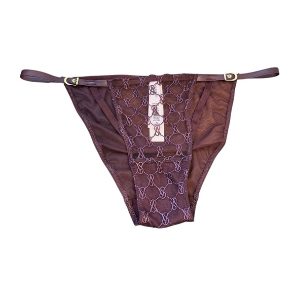 Victoria's Secret Logo Embroidery String Bikini Panty Brown - Picture 2 of 7